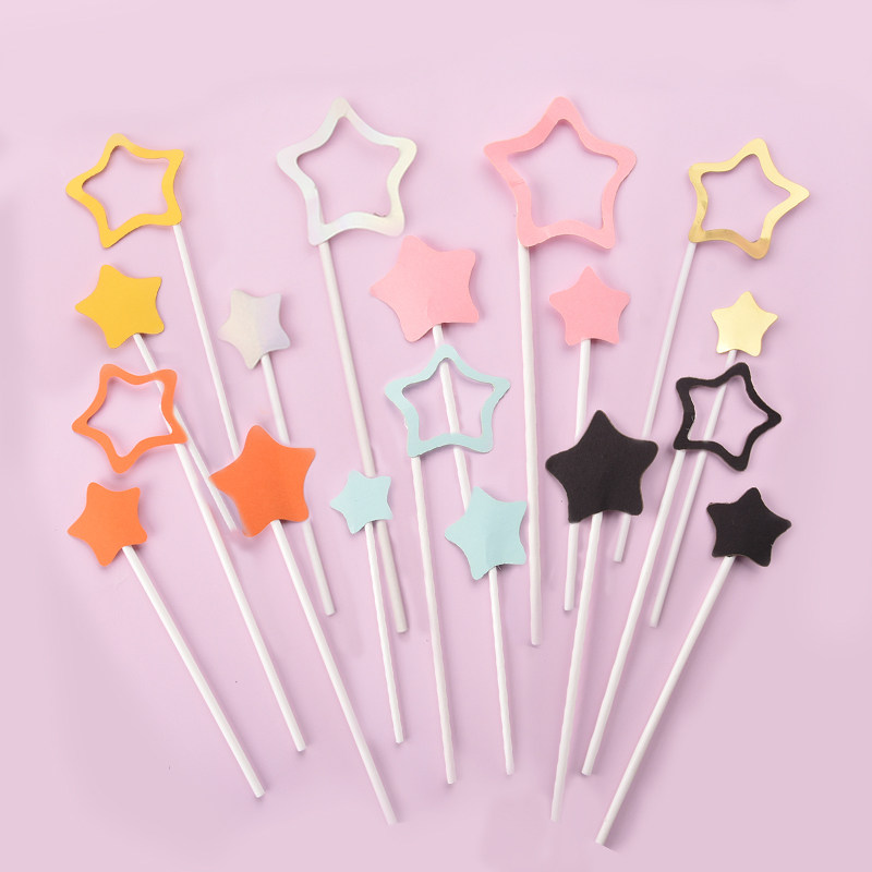 Net red hollow birthday cake decoration small star five-pointed star plug-in card party dessert table baking plug-in row