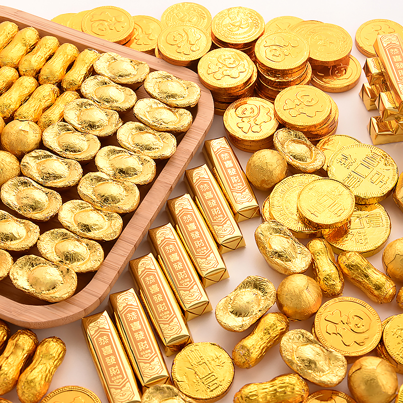 Gold Coin Chocolate Birthday Cake Decoration Decoration Net Red Gold Ingot Peanut Gold Bar Wedding Candy Baking Props