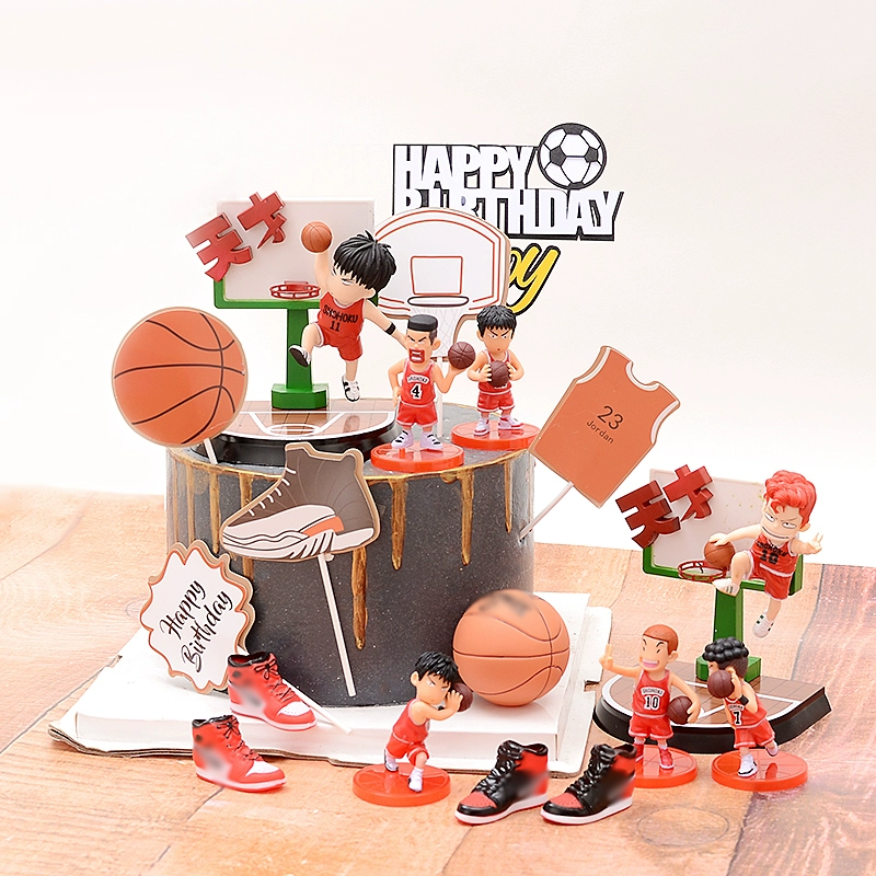 Trang trí bánh Slam Dunk Sakuragi Đường hoa Rukawa Maple Trang trí búp bê với hộp bóng rổ 7 miếng đặt bàn nướng - Trang trí nội thất