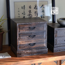 Solid Wood desktop storage box burning paulownia wooden jewelry box tea ceremony storage box with dark grid design factory direct sales