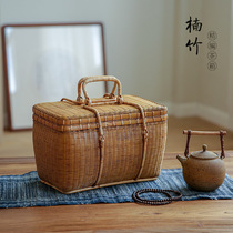 Japanese-style bamboo tea box tea set storage bag portable tea cage tea storage basket tea man bag tea ceremony zero match