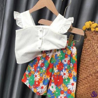 Female baby summer clothes 2020 Summer girls vest suit two-piece 2 one 4-year-old baby shorts Princess Korean 
