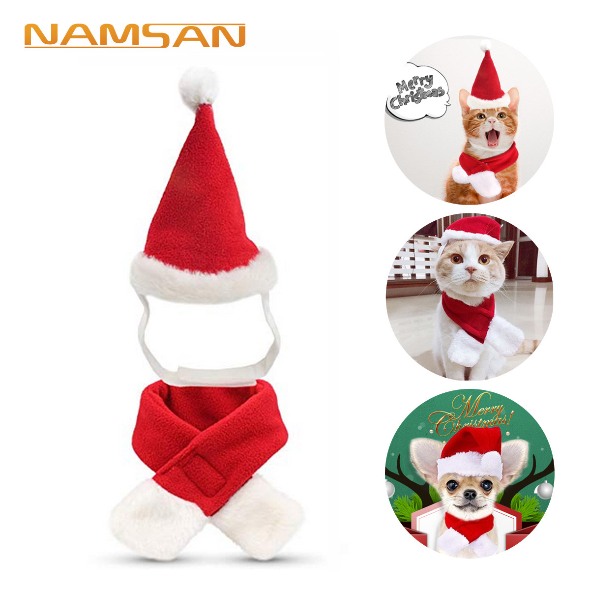 Namsan pet Christmas hat scarf set cat dog Christmas clothes jewelry headwear scarf autumn and winter