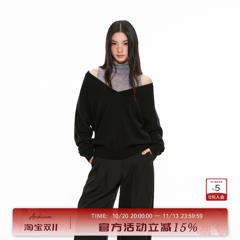 Archivum Deep V-Neck Two-Piece Set Knitted V-Neck Sweater Turtleneck Vest Two-Piece Set Loose Versatile Suit for Autumn Archivum Deep V-Neck Two-Piece Set Knitted V-Neck Sweater Turtleneck Vest Two-Piece Set Loose Versatile Suit for Autumn