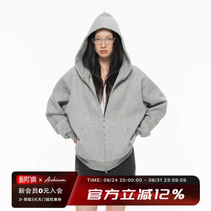 Archivum Gray Loose Oversized Hooded Pullover Sweatshirt for Women, Air Layer Oversize Thick Coat Archivum Gray Loose Oversized Hooded Pullover Sweatshirt for Women, Air Layer Oversize Thick Coat