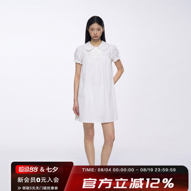 Archivum Double-Breasted Puff-Sleeve Linen-Blend Doll Collar Shirt Dress with a Fitted Design