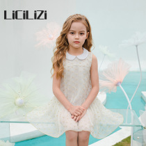 Particle girl 2022 spring and summer Korean version A character dress with a small fresh sleeveless golden princess dress girl dress