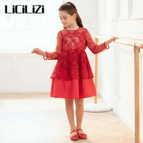 Particle Girl Dress Big Red Princess Dress Childrens Birthday Wedding Flower Girl Show High-end Evening Dress