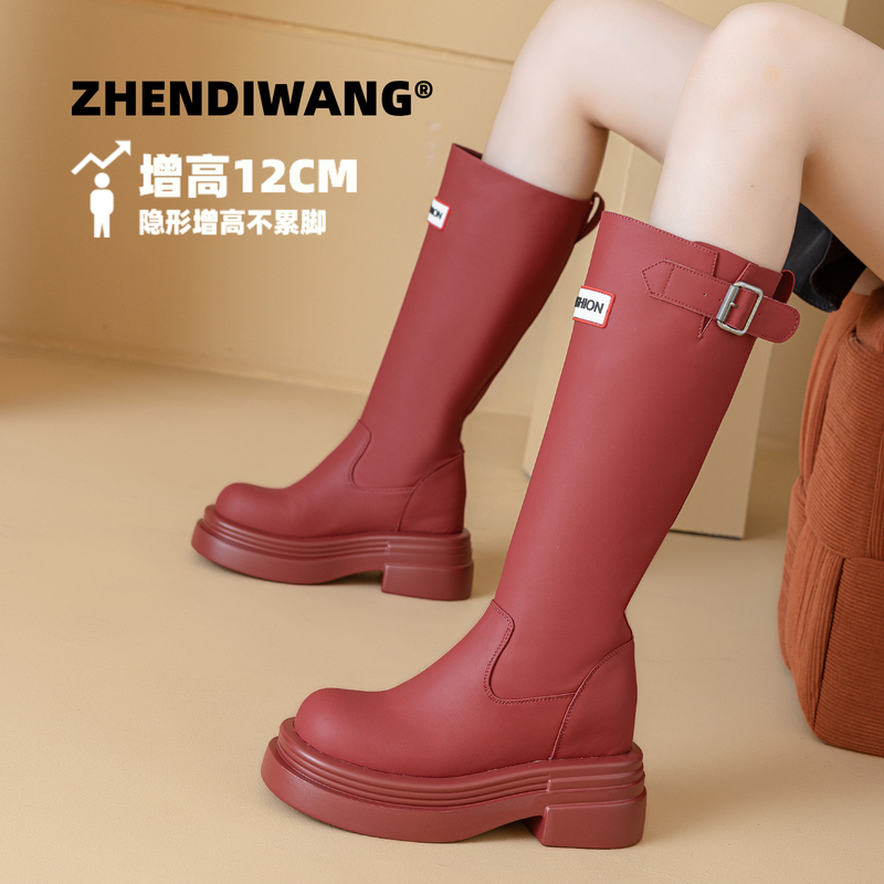 Zhen Di Wang 2026 New Retro Red Thick-Soled Long Boots for Women, Height Increase of 12cm, Slimming Effect, High-End Riding Boots Zhen Di Wang 2026 New Retro Red Thick-Soled Long Boots for Women, Height Increase of 12cm, Slimming Effect, High-End Riding Boots