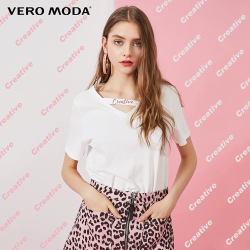 Vero Moda Летняя хлопковая футболка, V-образный вырез, с вышивкой