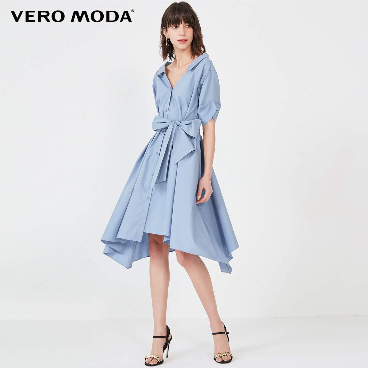 S93 Light BlueVero Moda Spring and summer Ins wind Age reduction pure cotton Frenulum Medium and long term Dress female | 32036Z036