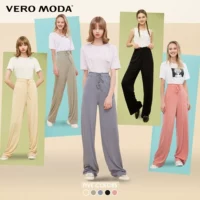 Vero Moda Летние тонкие брендовые черные шелковые штаны, 2020, свободный прямой крой