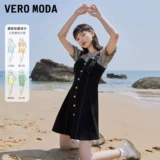Vero moda, демисезонное платье, джинсовый комплект, корсет, короткий рукав