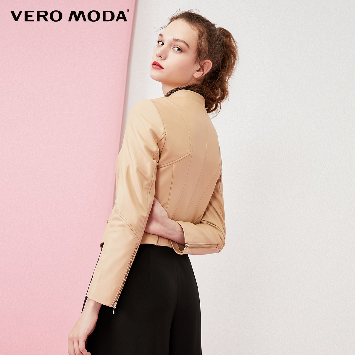 Vero Moda Cừu Da Chỉ khâu bao bì thiết kế ngắn Da Girl) 319310531