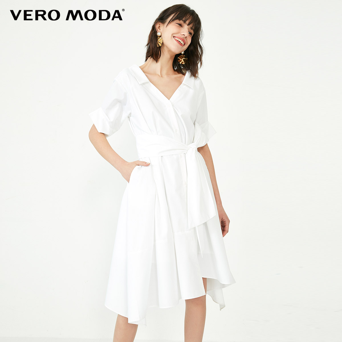 S85 WhiteVero Moda Spring and summer Ins wind Age reduction pure cotton Frenulum Medium and long term Dress female | 32036Z036