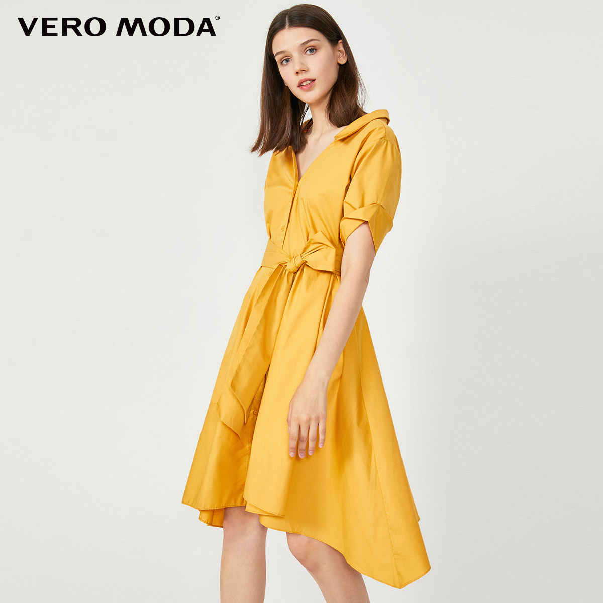 D09 Golden YellowVero Moda Spring and summer Ins wind Age reduction pure cotton Frenulum Medium and long term Dress female | 32036Z036