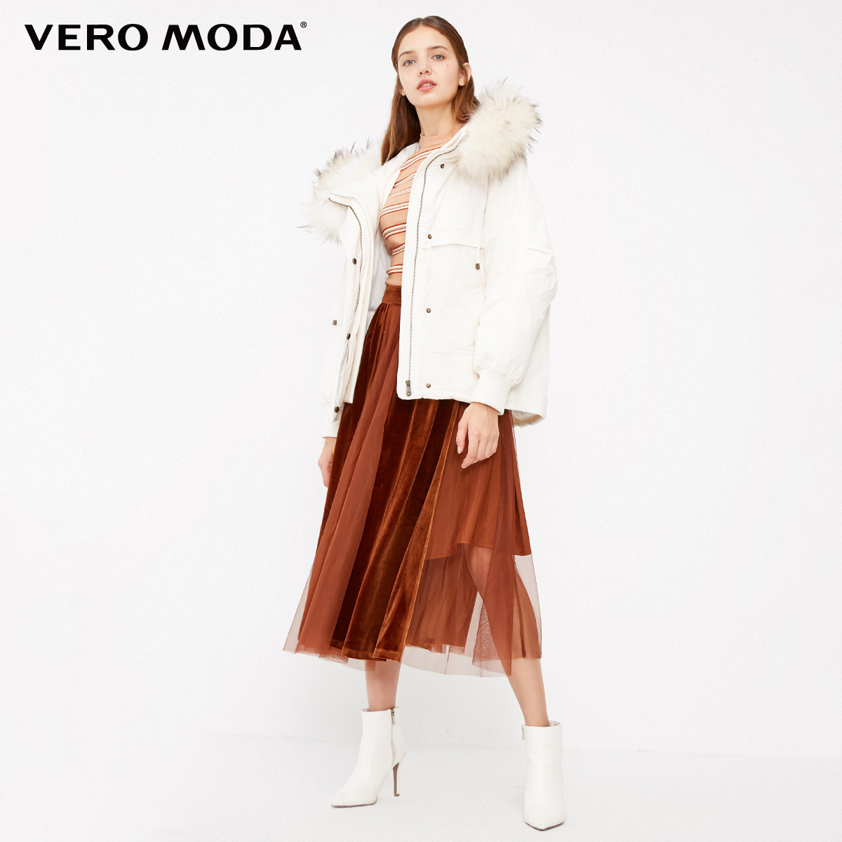 Vero Moda vịt len-tóm cổ xuống ngắn Parker trắng phụ nữ xuống áo khoác) 319123502