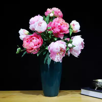 High-end peony flower fake flower big simulation flower silk flower flower single living room floor decoration decoration for Buddha flower arrangement