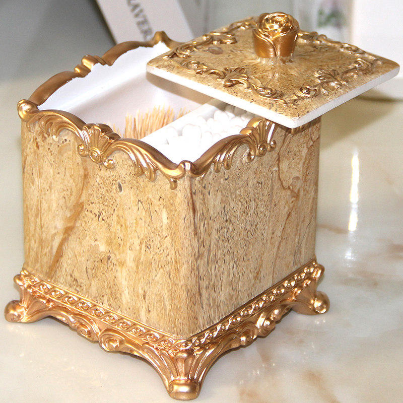 Toothpick Box Upscale Home Cotton Stick Makeup Cotton Containing Box Desktop High Face Value Individuality Light Lavish Toothpick Box Swing