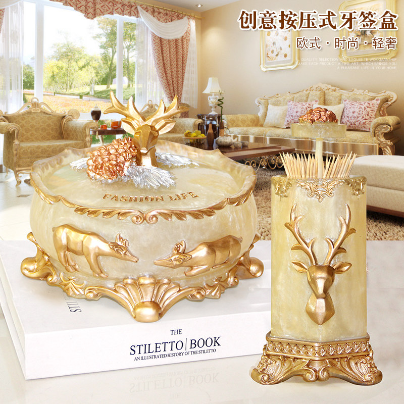 Press-type toothpick box high-end home creativity personality light luxury tooth tooth tooth tube combination suite