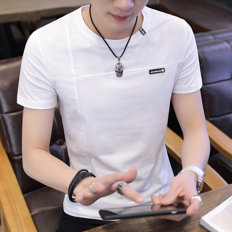 T-shirt men's short-sleeved tide brand all-match Korean trend 2020 summer new cotton half-sleeve round neck white t-shirt men dx