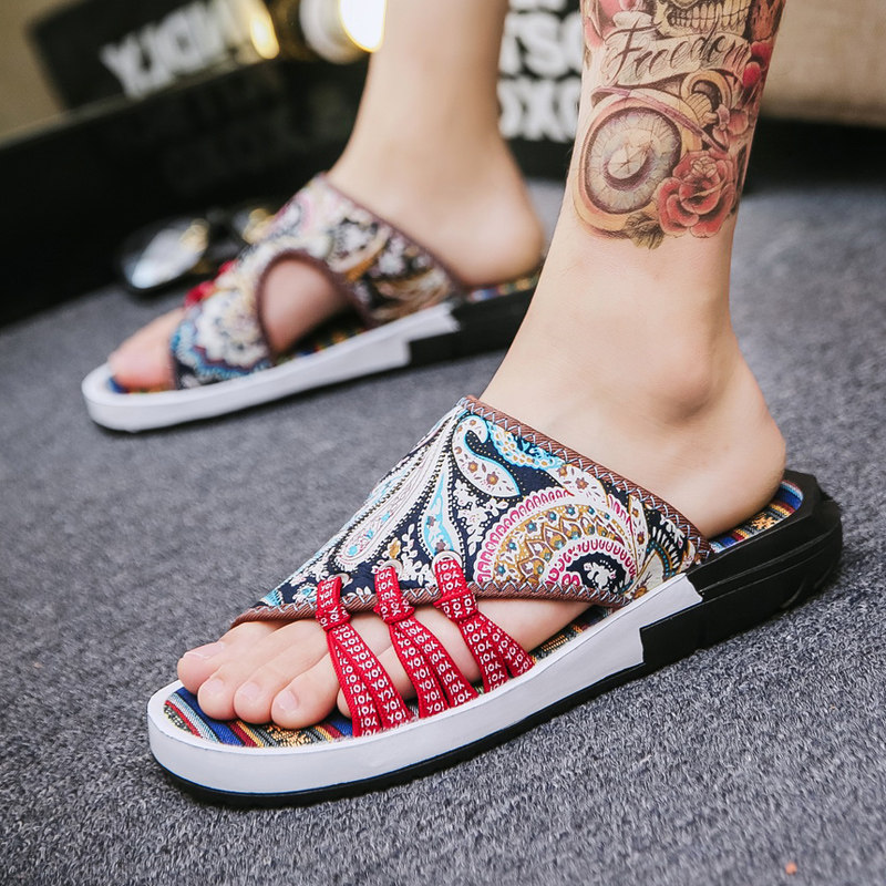 street style slippers men's trendy outdoor summer new anti-skid outer wear one-word flip flops beach shoes personality