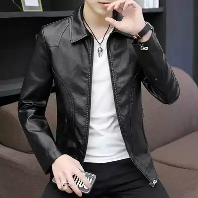 Autumn leather men's leather Korean version of the trend slim handsome men's casual leather jacket men's lapel leather coat wt