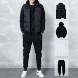 Комплект, трендовая толстовка, утепленный утепленный спортивный костюм, в корейском стиле, 3 предмета