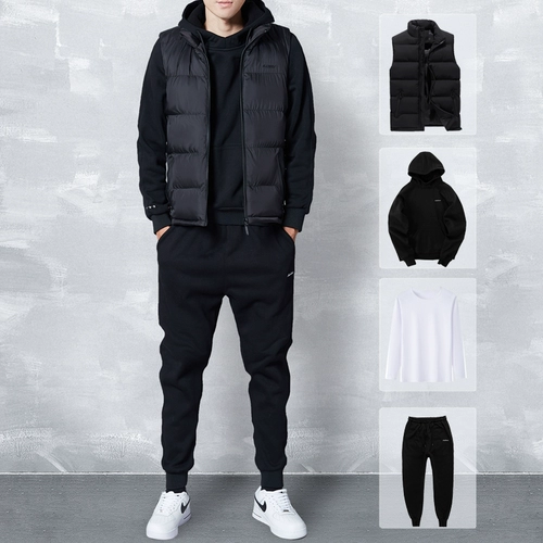 Комплект, трендовая толстовка, утепленный утепленный спортивный костюм, в корейском стиле, 3 предмета