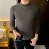 Демисезонный хлопковый лонгслив, трендовое термобелье, высокий воротник, в корейском стиле, в обтяжку