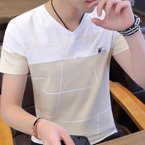 Short-sleeved mens v-neck t-shirt personality trend summer mens cotton t-shirt 2020 summer new half-sleeved clothes men dx