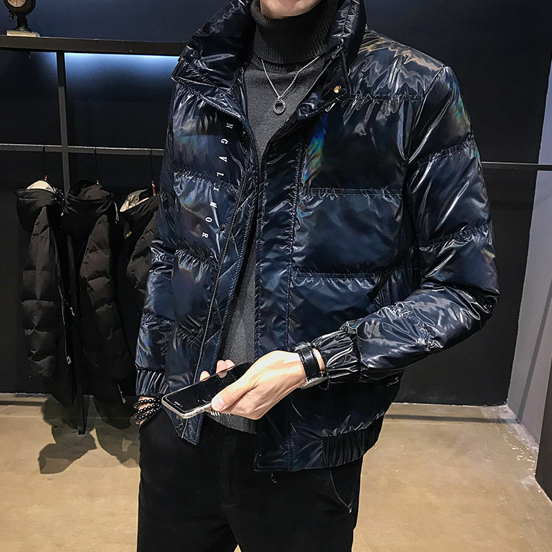 Down jacket men's short section 2019 new trendy handsome and thin men's winter jacket tide brand bright men's winter wear wt