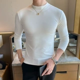 Демисезонный хлопковый лонгслив, трендовое термобелье, высокий воротник, в корейском стиле, в обтяжку