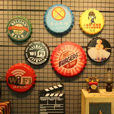 Creative beer bottle cap sofa background wall pendant iron barbecue restaurant wall decoration staircase industrial wind hanging decoration