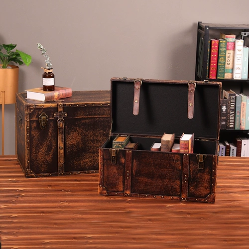 Старомодный ретро вместительный и большой чемодан, ящик для хранения, коробка для хранения, декор