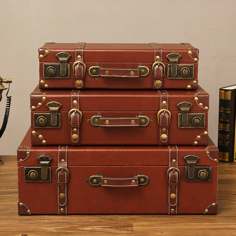 Vintage Suitcase European Style Old Leather Suitcase Floor Decoration Clothing Store Decorations Old Objects Scene Props Suitcase