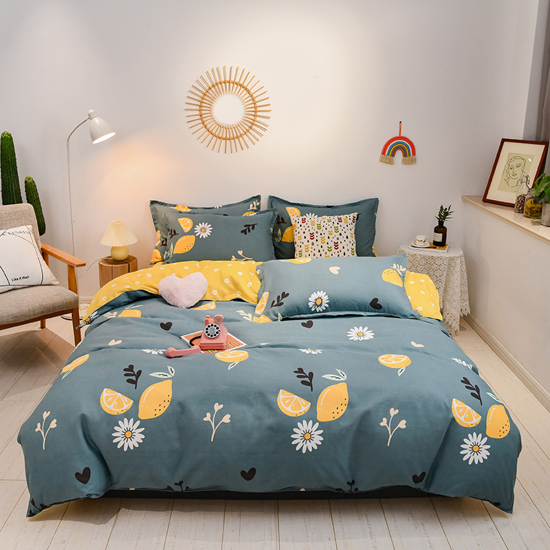 Bedding, autumn and winter, thick cotton brushed four-piece set, simple, cotton sheet, duvet cover, princess style, fresh 