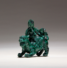 Подставка для кисти 古玩古董老玉石 海外回流清代老孔雀石雕瑞兽观音造塑像摆雕件