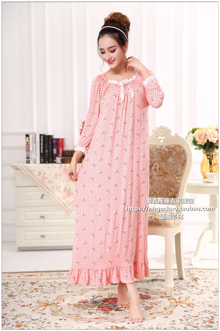 Xuân-thu và đông XL modal cotton dài ngủ váy nữ mùa hè dài tay áo dễ thương chất béo MM đồ ngủ cho bà bầu váy thu đông đẹp