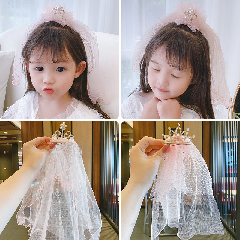 Children's crown headdress hairpin hairband Snow White mesh hairband Bangs clip hairpin Girls do not hurt hair hairpin