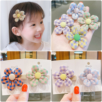 Girls dont hurt hair plaid flowers hairclip headgear ladies cute bangers side clips Korean childrens hair accessories
