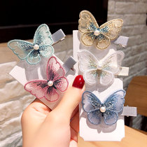 Korean version of hipster Mori embroidery butterfly hairclip little girl does not hurt hair simple hairclip girl cartoon banger clip