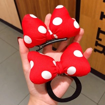 Childrens cute rubber band dot bow hairclip little girl does not hurt hair red cartoon rice seven hairclip bangs clip