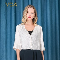 VOA 20 Mimi Zhenshi Pure White V -neck рукав рукав дерево и желтая граница пограничной границы принесите барьер короткую куртку