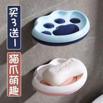 Soap box holder cartoon perforated wall-mounted non-perforated wall nail-free soap creative personality cute drain-free cover