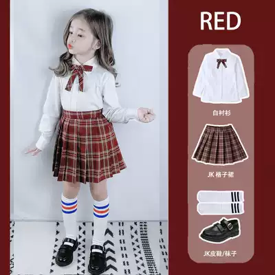 Children's 2021 new autumn clothes girls jk uniform net red two-piece suit middle and large children's pleated skirt college style Western style
