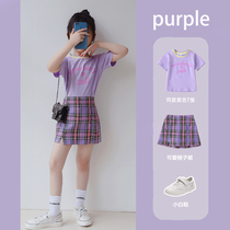 Slit skirt for girls 2021 summer new high waist pleated skirt buttock skirt a plaid skirt