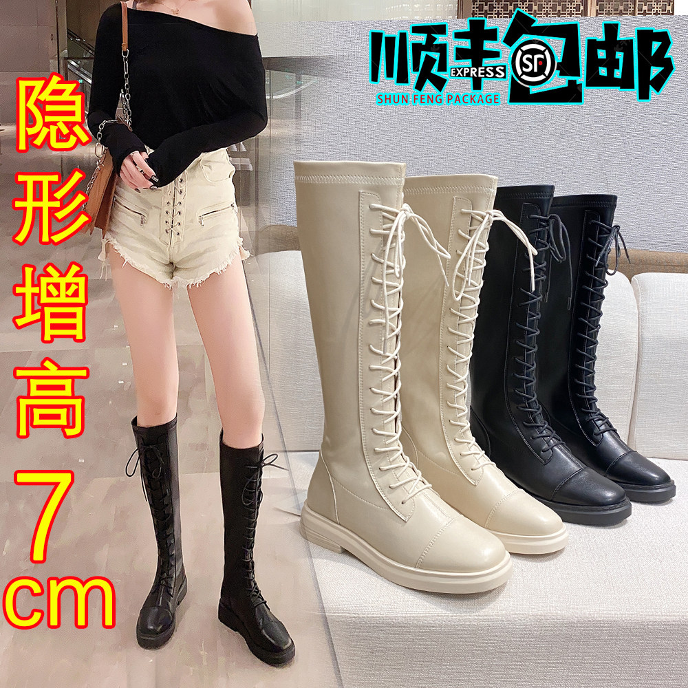 White inner boots boots female cycling boots small, knee - cylinder thick bottom tie with 3334 yards