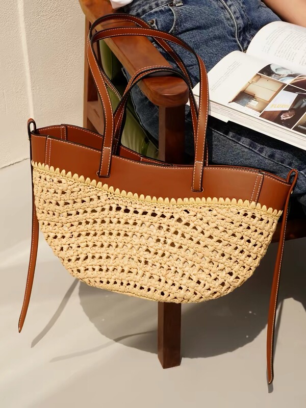 Xiaoxijia 2026 New Retro Casual Vacation Style Straw Woven Large Capacity Versatile Beach Tote Basket Bag Xiaoxijia 2026 New Retro Casual Vacation Style Straw Woven Large Capacity Versatile Beach Tote Basket Bag