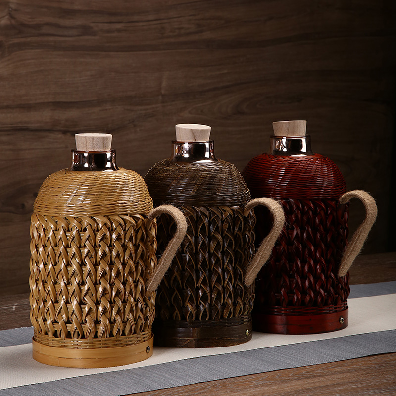 Bamboo woven home thermos old-fashioned traditional vacuum kettle vintage boiling water bottle glass inner tank tea room thermos bottle